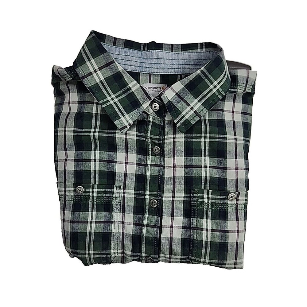 Carhartt Women's Large 12/14 Long Sleeve Button Down Shirt Plaid Flannel Western